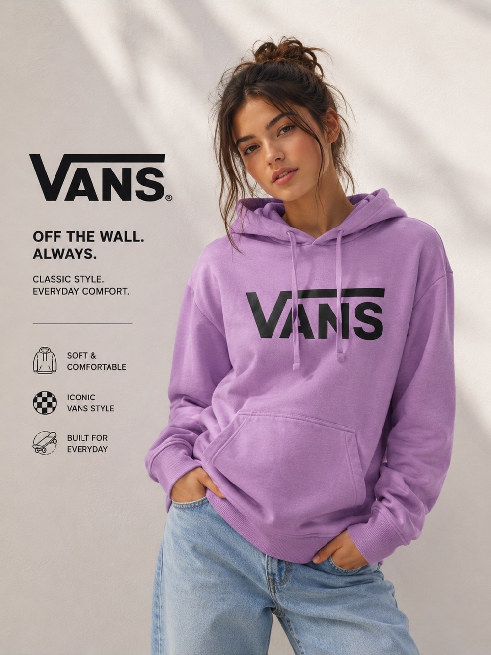 Vans Pink Pullover Hoodie with Black Logo